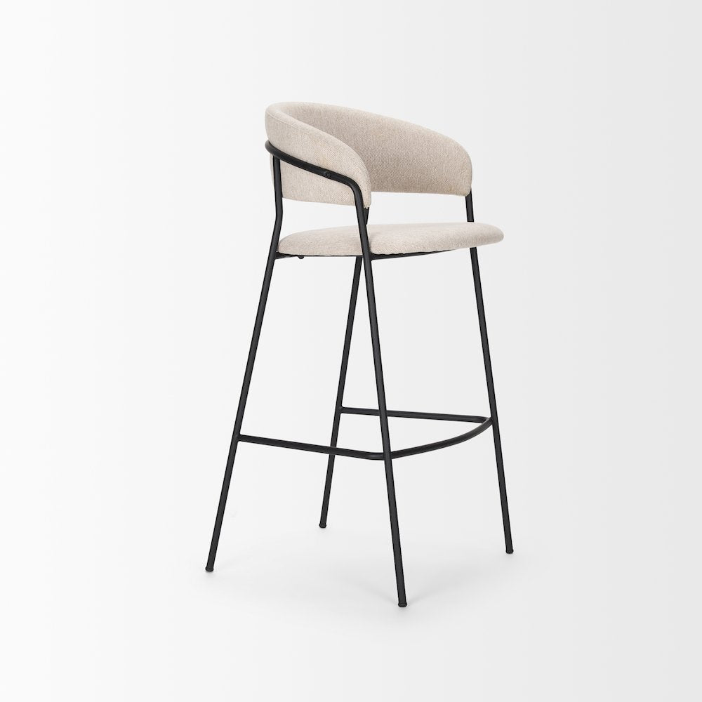 Bar Stool Oatmeal Fabric & Matte Black Metal