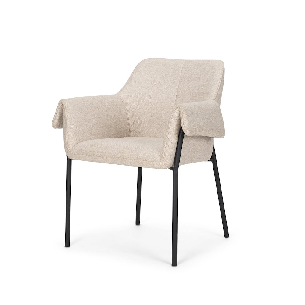 Dining Chair Oatmeal Fabric & Matte Black Metal Legs