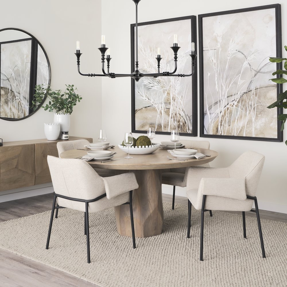 Dining Chair Oatmeal Fabric & Matte Black Metal Legs