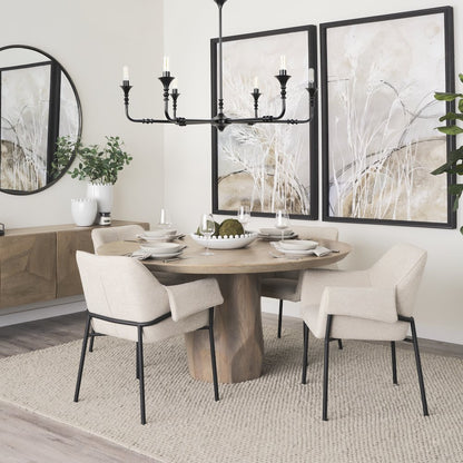 Dining Chair Oatmeal Fabric & Matte Black Metal Legs