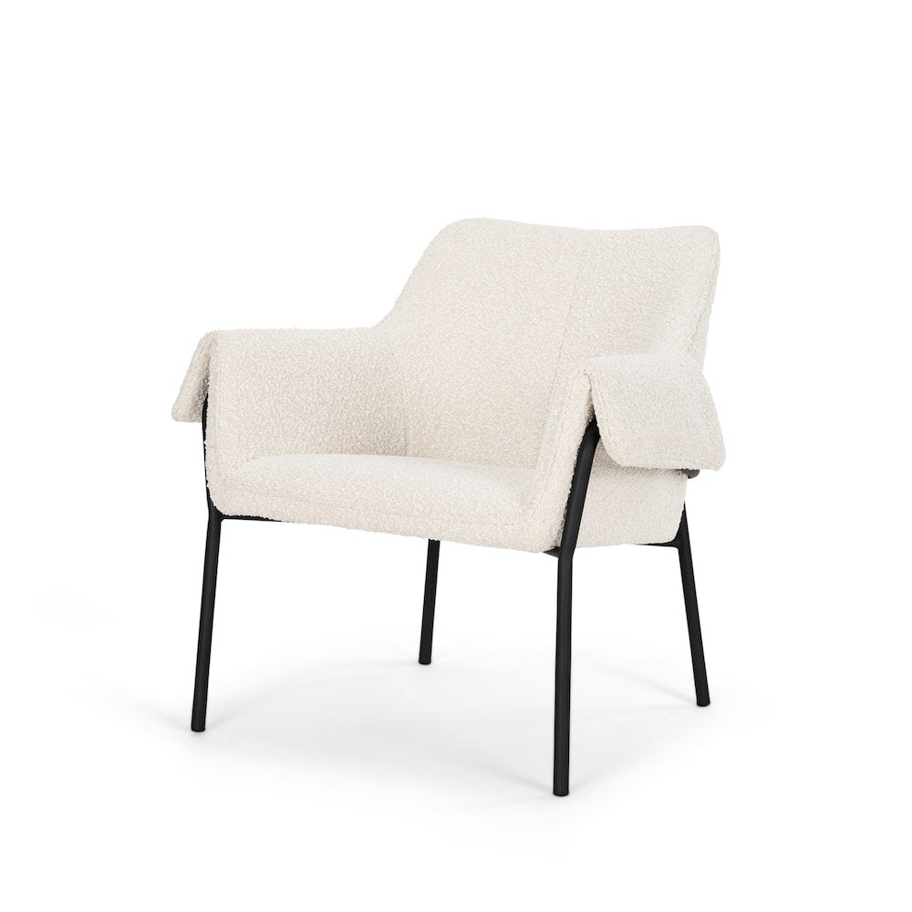 Accent Chair Cream Boucle Fabric & Matte Black Metal Legs
