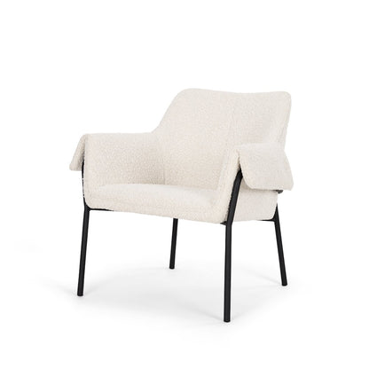 Accent Chair Cream Boucle Fabric & Matte Black Metal Legs
