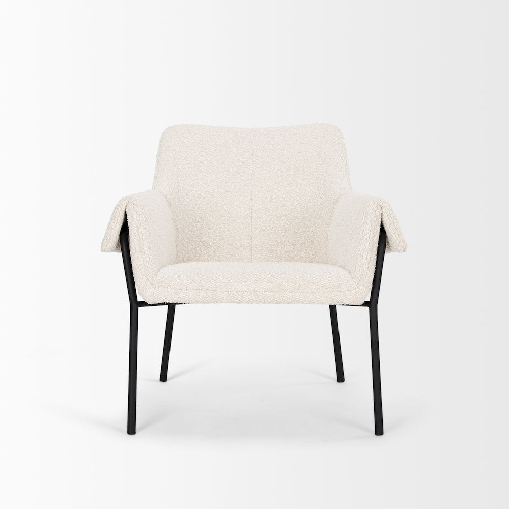 Accent Chair Cream Boucle Fabric & Matte Black Metal Legs