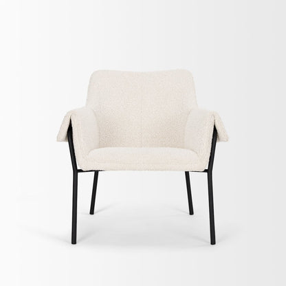 Accent Chair Cream Boucle Fabric & Matte Black Metal Legs