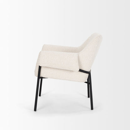 Accent Chair Cream Boucle Fabric & Matte Black Metal Legs
