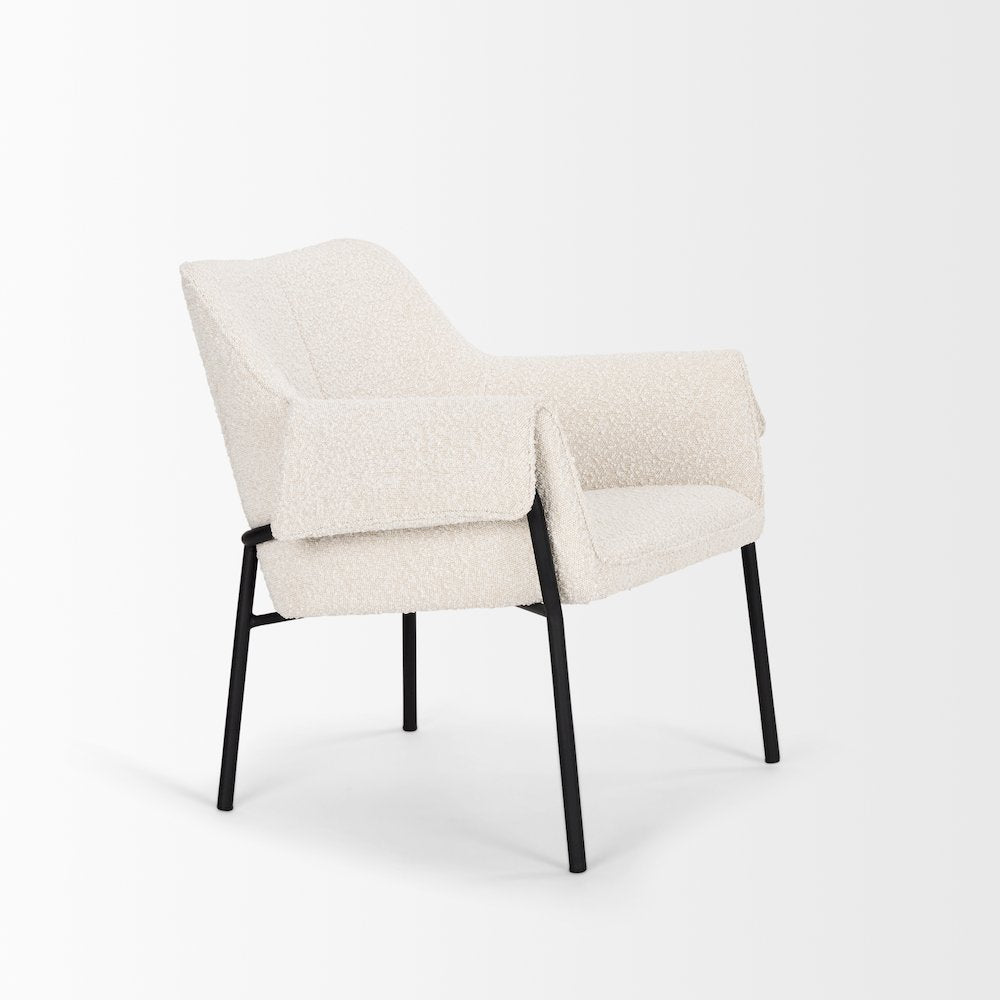 Accent Chair Cream Boucle Fabric & Matte Black Metal Legs