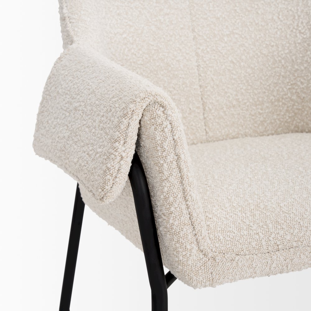 Accent Chair Cream Boucle Fabric & Matte Black Metal Legs