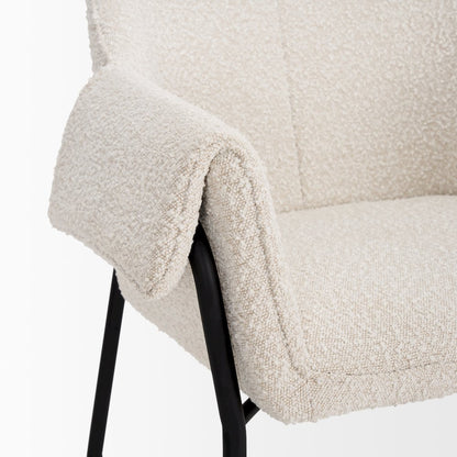 Accent Chair Cream Boucle Fabric & Matte Black Metal Legs