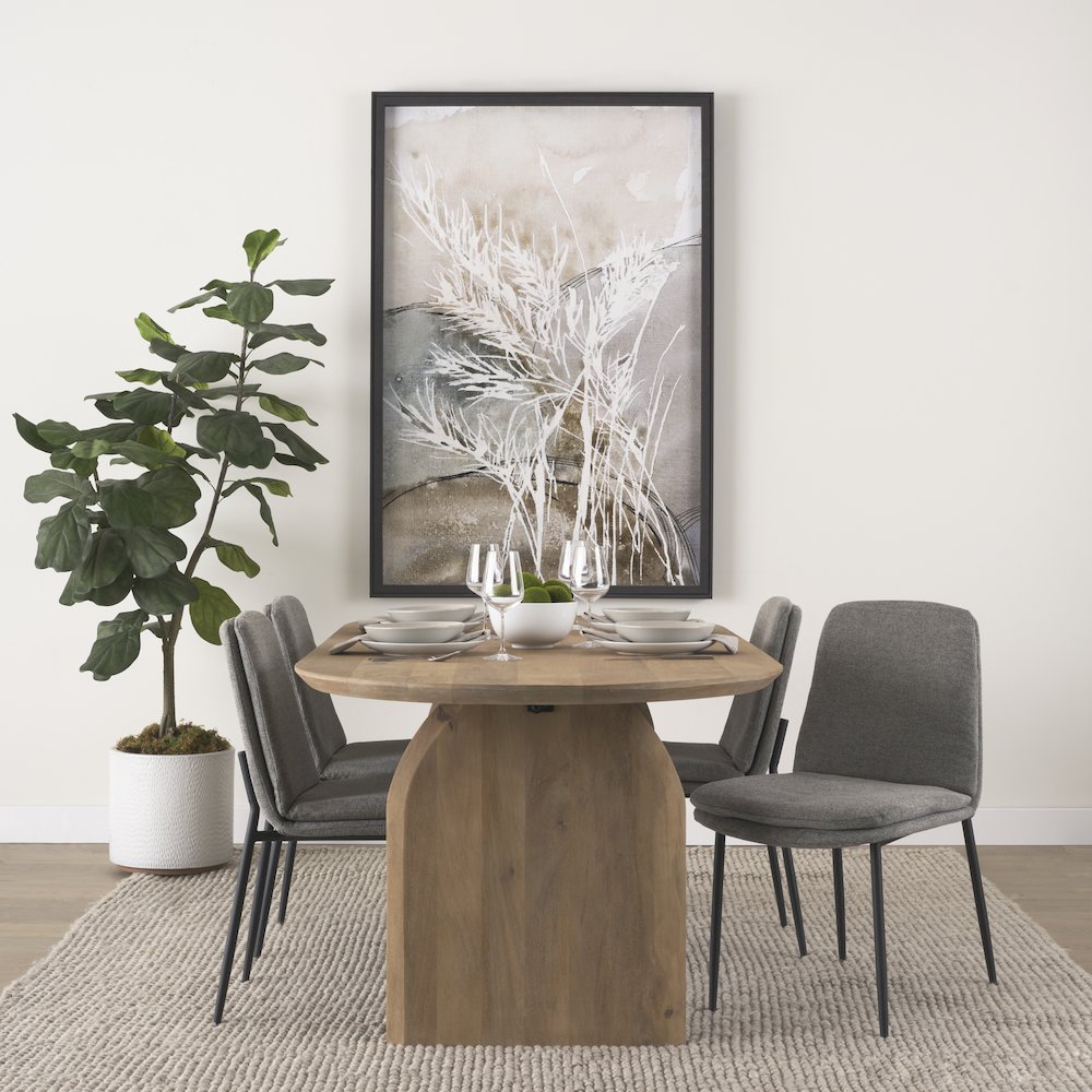 Dining Chair Gray Fabric & Matte Black Metal