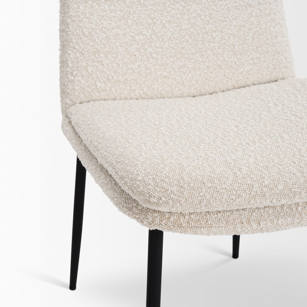 Dining Chair Cream Boucle Fabric & Matte Black Metal