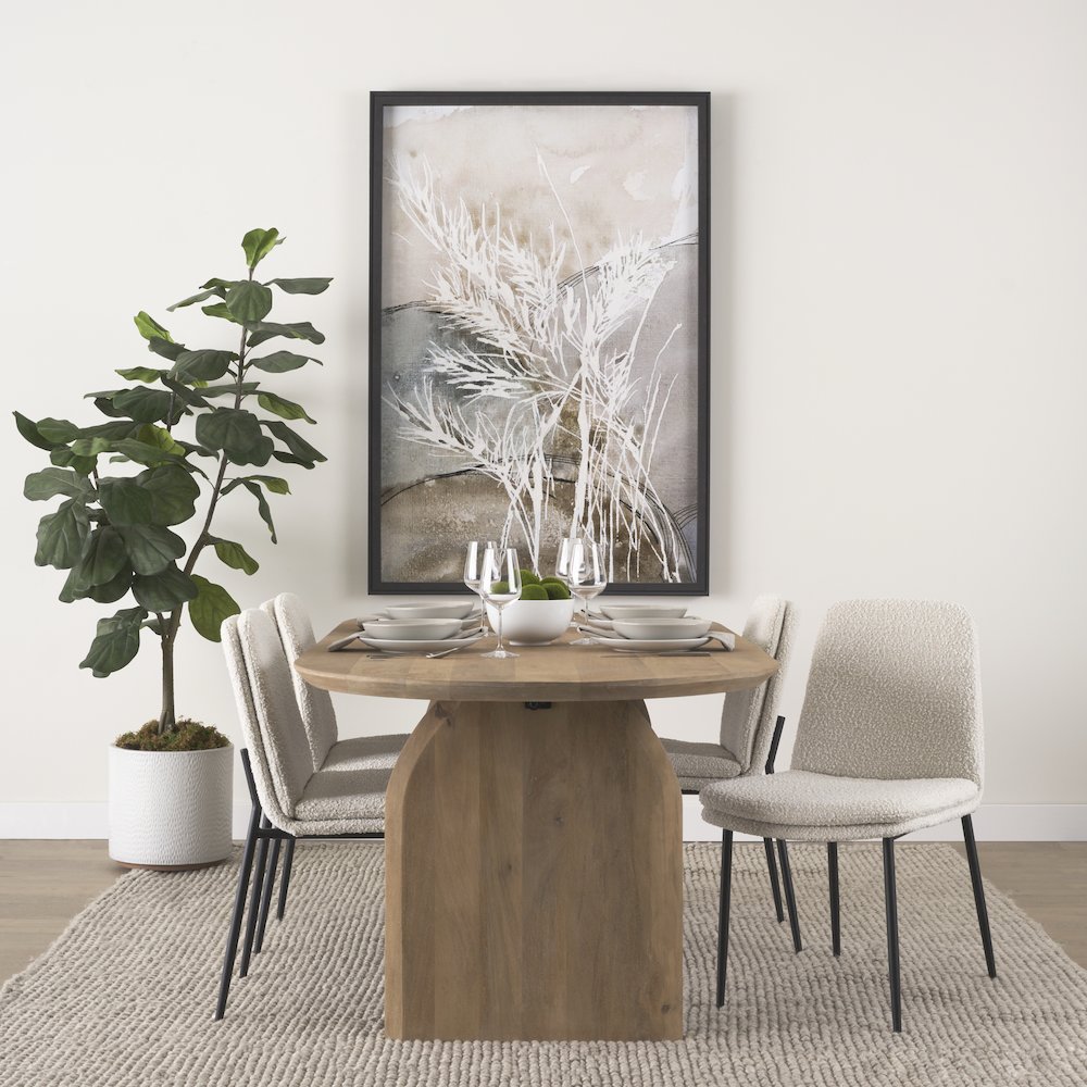 Dining Chair Cream Boucle Fabric & Matte Black Metal