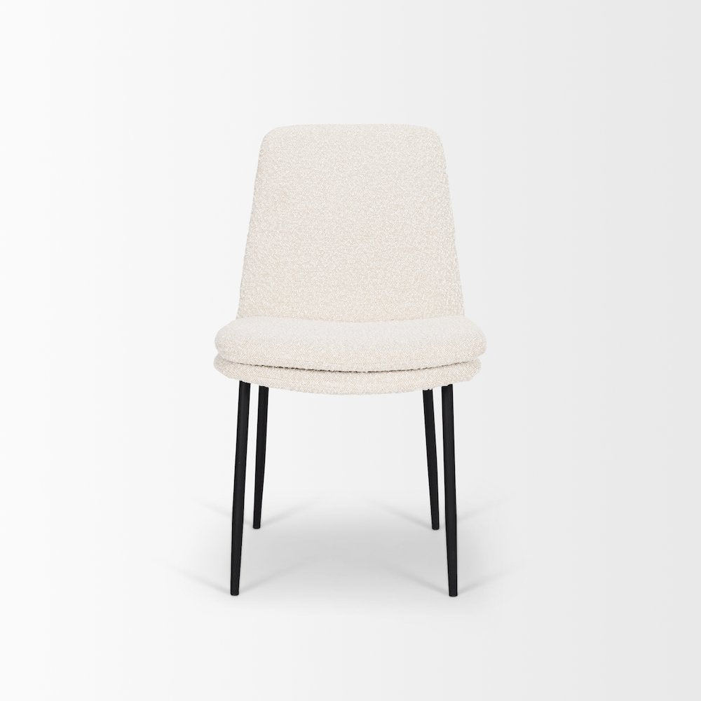 Dining Chair Cream Boucle Fabric & Matte Black Metal