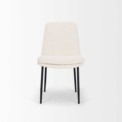 Dining Chair Cream Boucle Fabric & Matte Black Metal