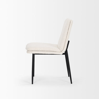 Dining Chair Cream Boucle Fabric & Matte Black Metal