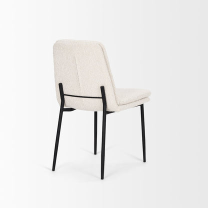 Dining Chair Cream Boucle Fabric & Matte Black Metal