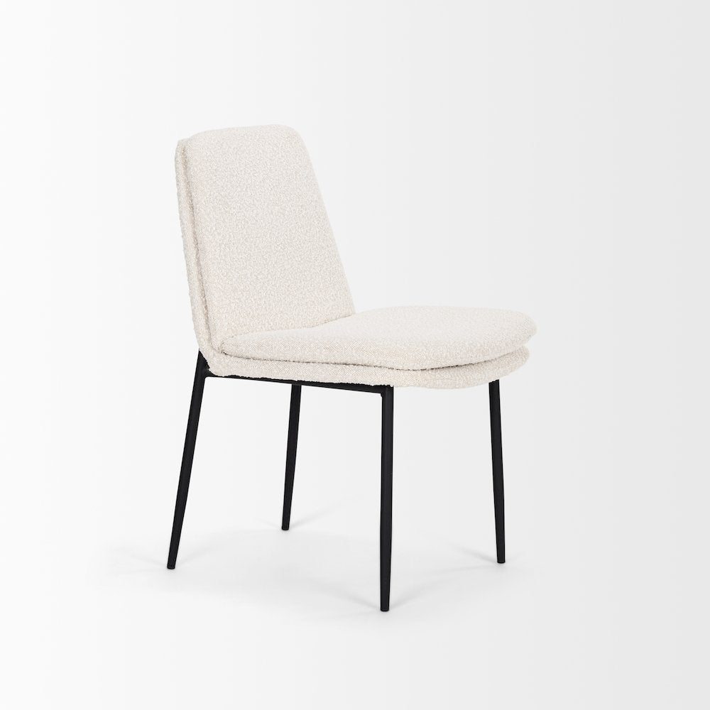 Dining Chair Cream Boucle Fabric & Matte Black Metal