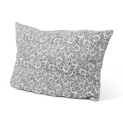 Cream Indigo Print Linen Lumbar Decorative Pillow Cover