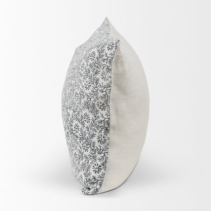 Cream Indigo Print Linen Lumbar Decorative Pillow Cover