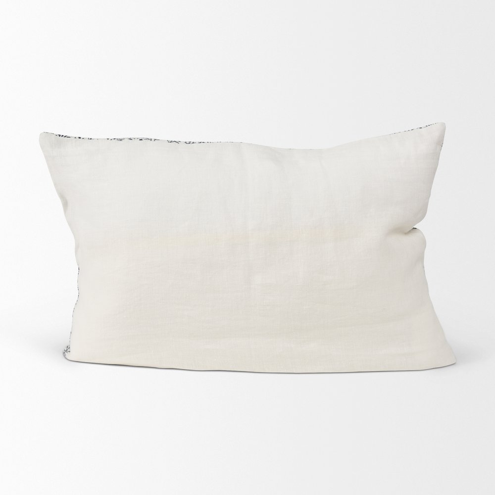 Cream Indigo Print Linen Lumbar Decorative Pillow Cover