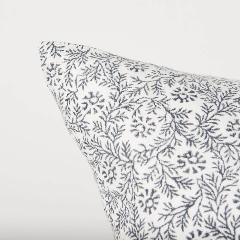 Cream Indigo Print Linen Lumbar Decorative Pillow Cover