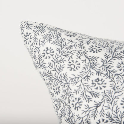 Cream Indigo Print Linen Lumbar Decorative Pillow Cover