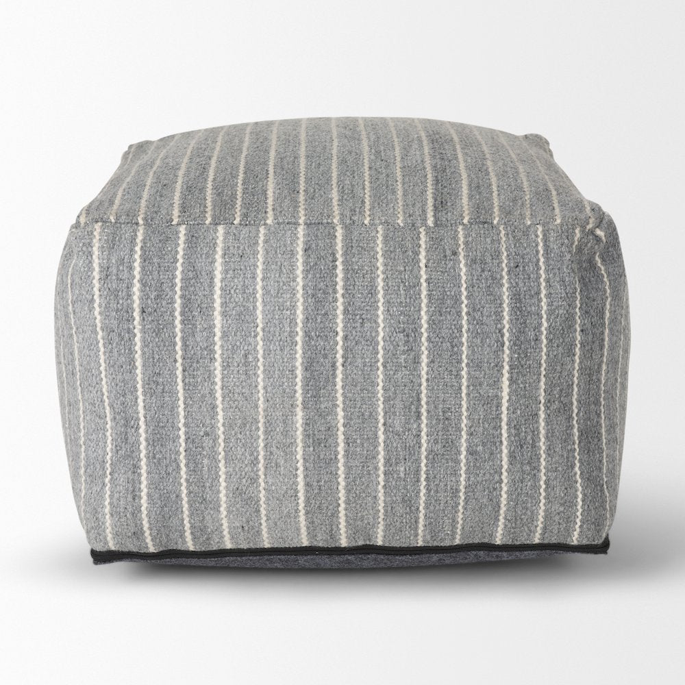 Kensie Large Blue Striped Pouf