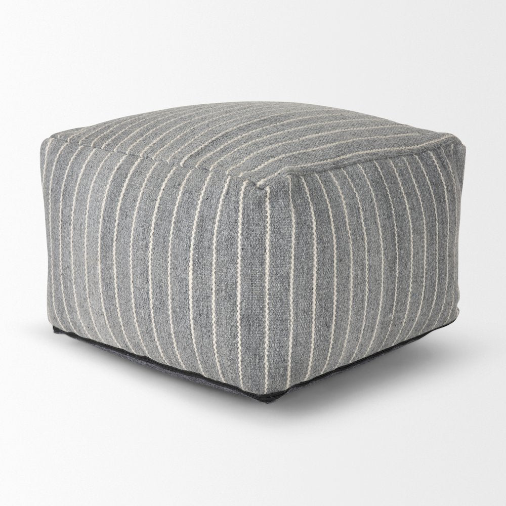 Kensie Large Blue Striped Pouf