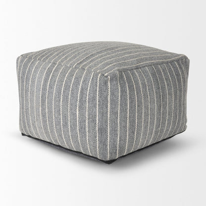 Kensie Large Blue Striped Pouf