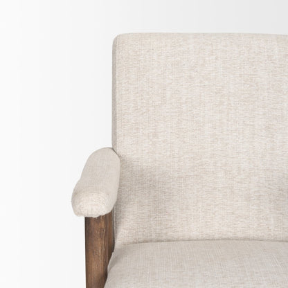 Oatmeal Upholstered Brown Wood Accent Chair