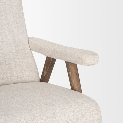 Oatmeal Upholstered Brown Wood Accent Chair