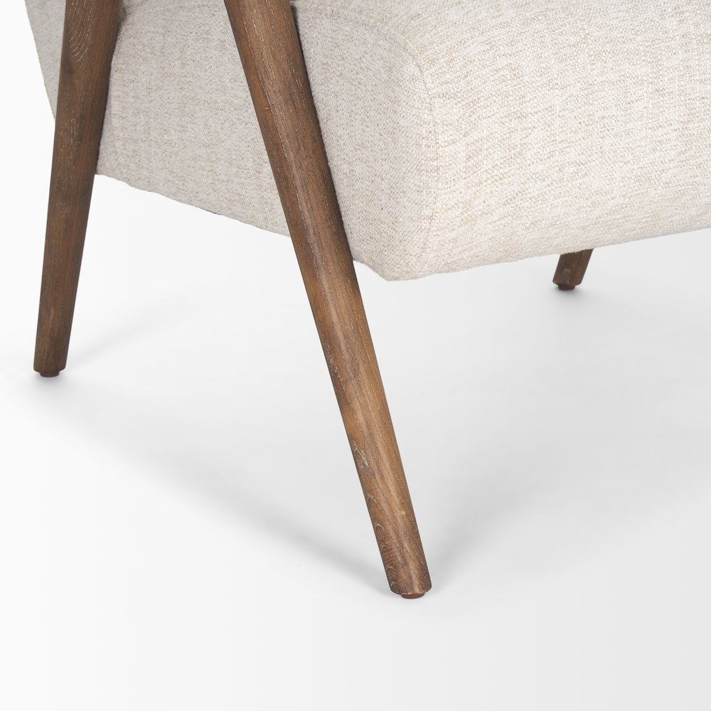Oatmeal Upholstered Brown Wood Accent Chair
