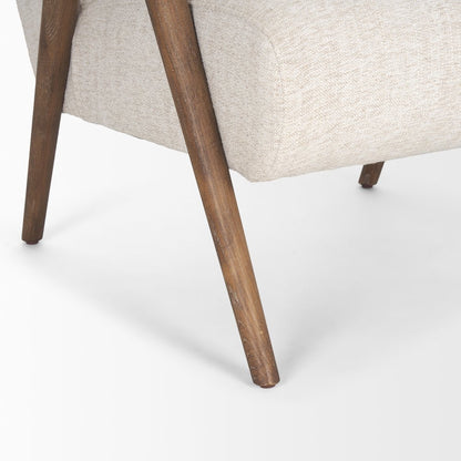 Oatmeal Upholstered Brown Wood Accent Chair