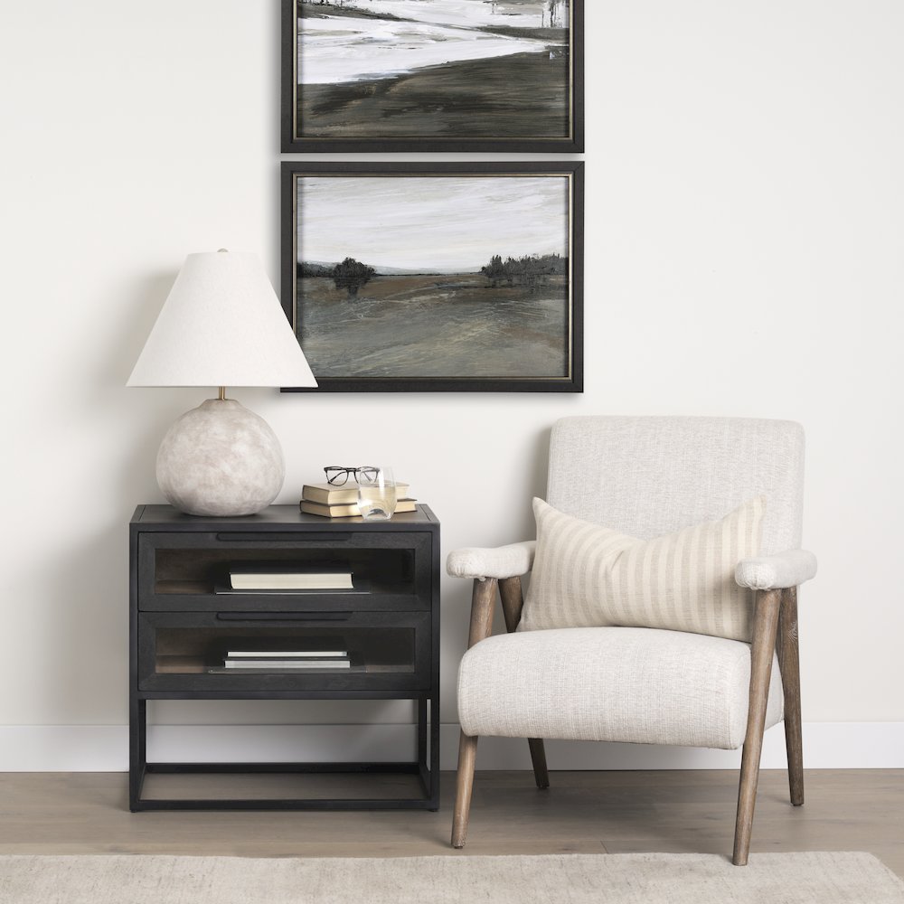 Oatmeal Upholstered Brown Wood Accent Chair