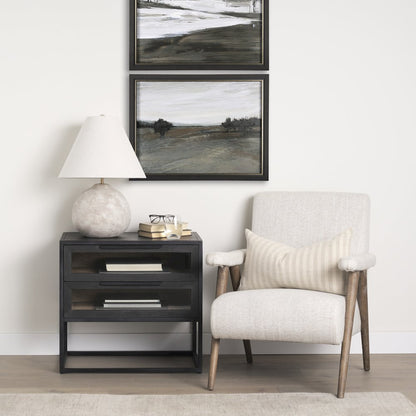 Oatmeal Upholstered Brown Wood Accent Chair