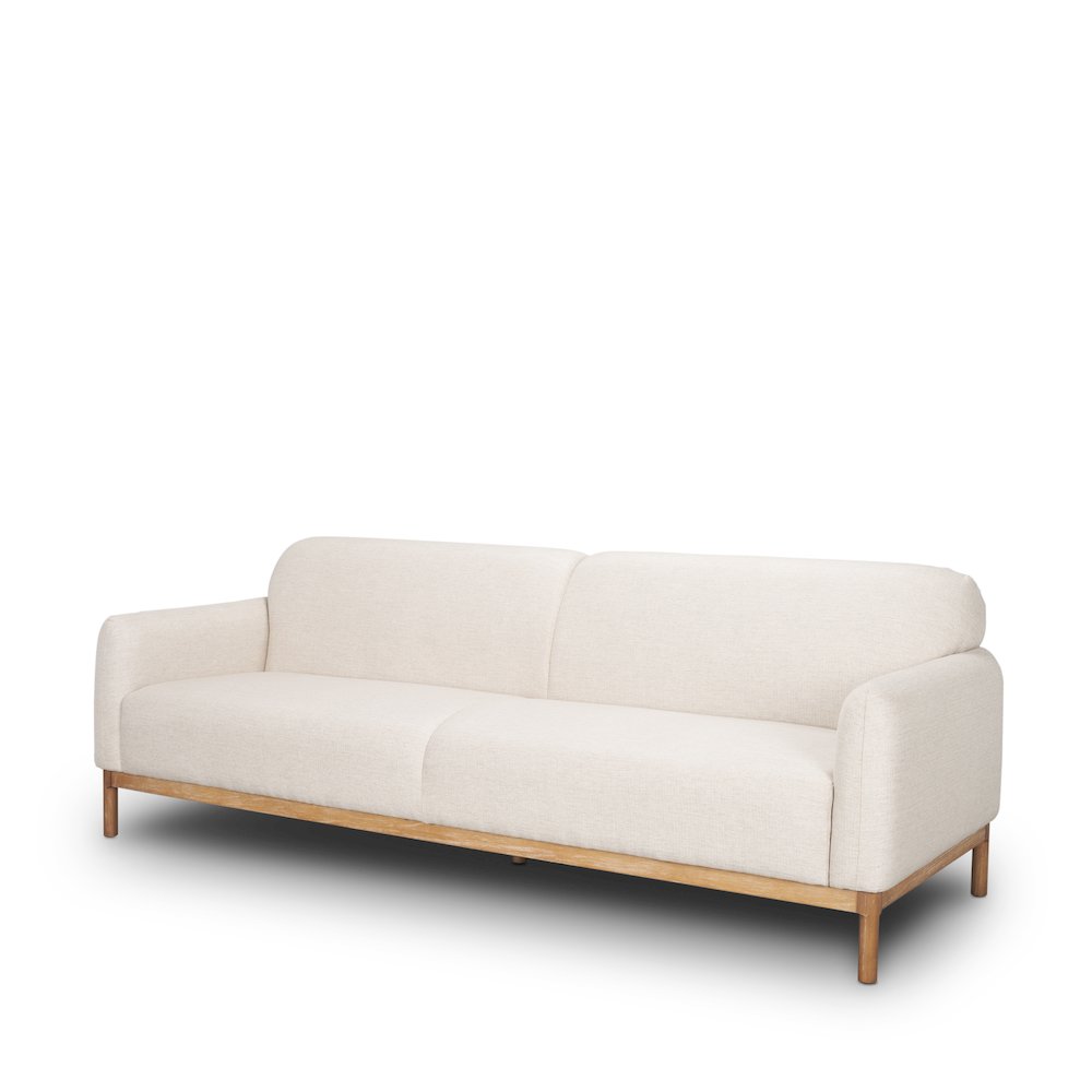 Hale Sofa Medium Brown Wood and Oatmeal Fabric