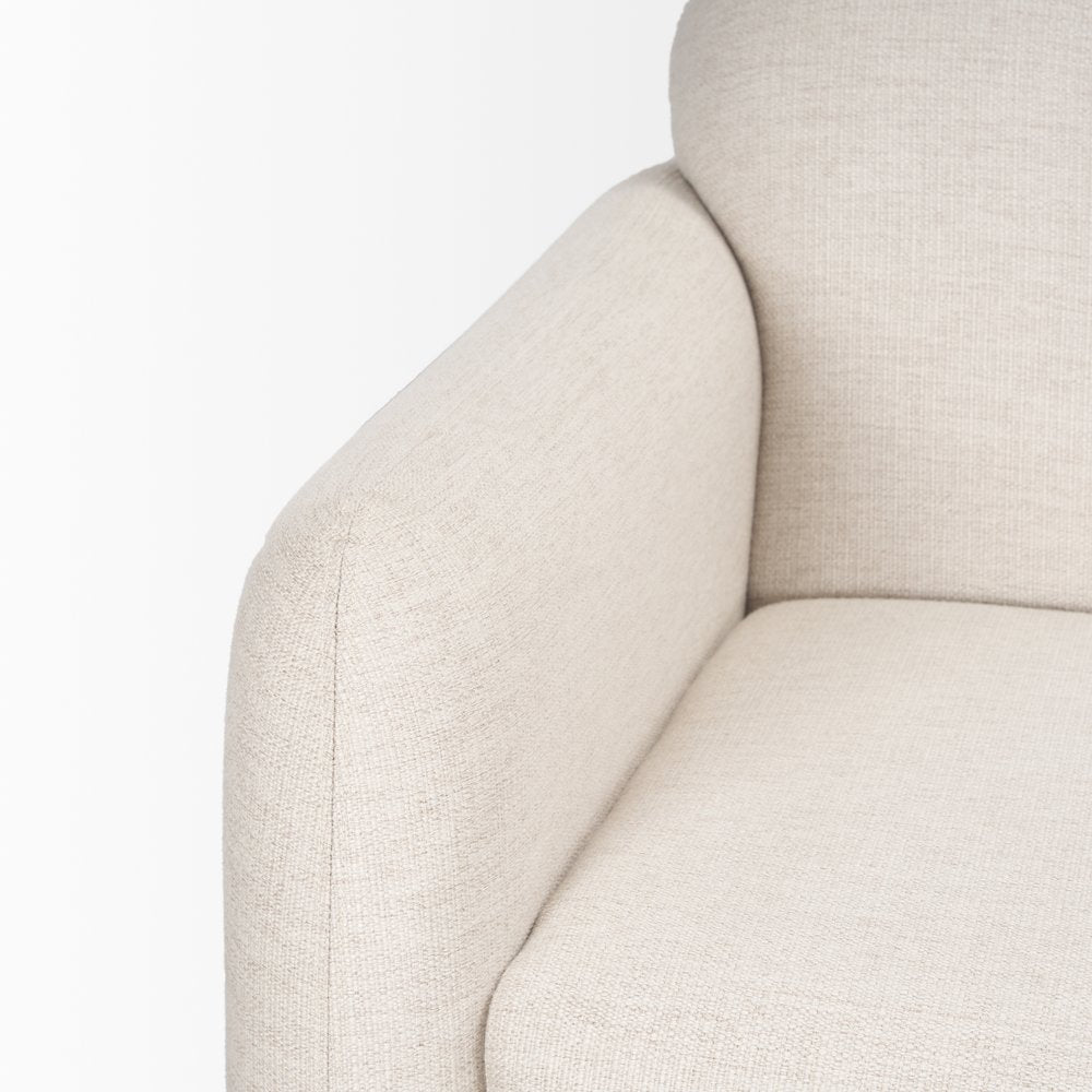 Hale Sofa Medium Brown Wood and Oatmeal Fabric