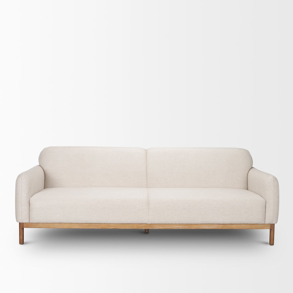 Hale Sofa Medium Brown Wood and Oatmeal Fabric
