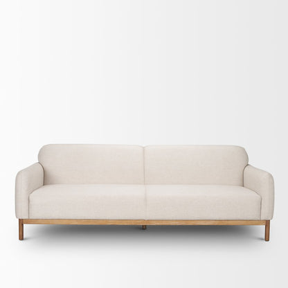 Hale Sofa Medium Brown Wood and Oatmeal Fabric