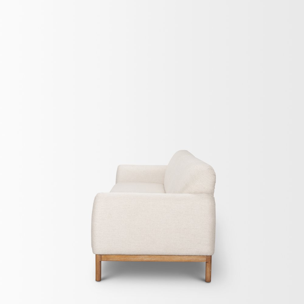 Hale Sofa Medium Brown Wood and Oatmeal Fabric