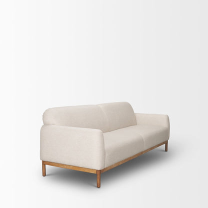 Hale Sofa Medium Brown Wood and Oatmeal Fabric