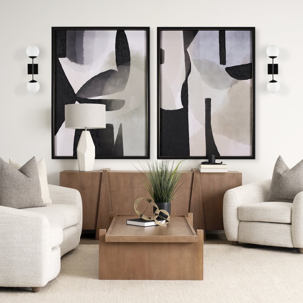 Edie Matte Black Metal Frosted Glass Globes 2-Light Wall Sconce