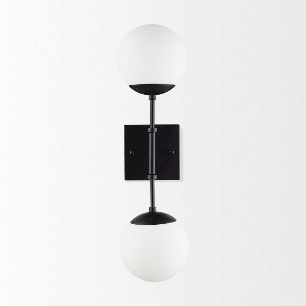 Edie Matte Black Metal Frosted Glass Globes 2-Light Wall Sconce