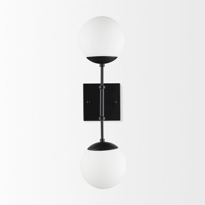 Edie Matte Black Metal Frosted Glass Globes 2-Light Wall Sconce