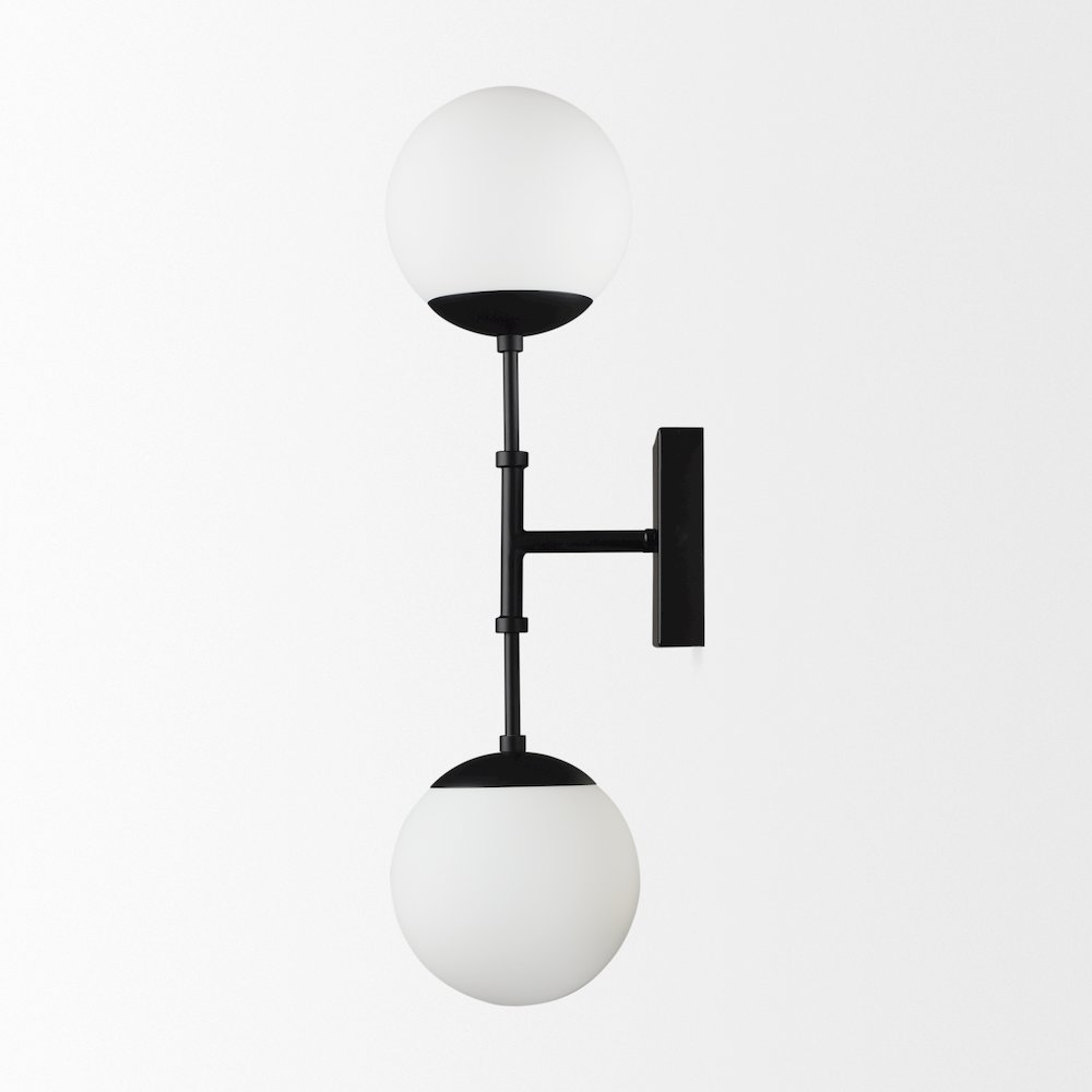 Edie Matte Black Metal Frosted Glass Globes 2-Light Wall Sconce