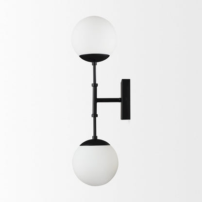 Edie Matte Black Metal Frosted Glass Globes 2-Light Wall Sconce