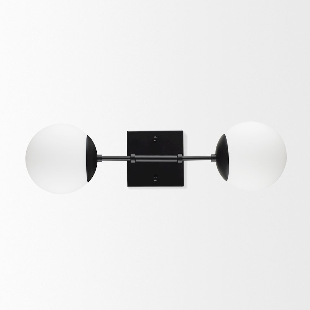 Edie Matte Black Metal Frosted Glass Globes 2-Light Wall Sconce