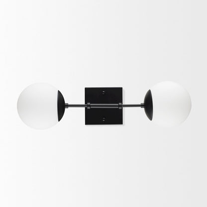 Edie Matte Black Metal Frosted Glass Globes 2-Light Wall Sconce