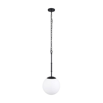 Edie Matte Black Metal Frosted Glass Globe 1-Light Pendant