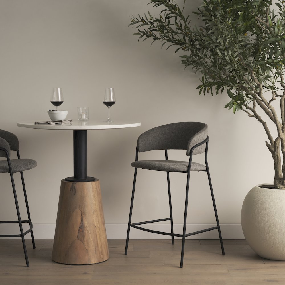 Counter Stool Gray Fabric & Matte Black Metal