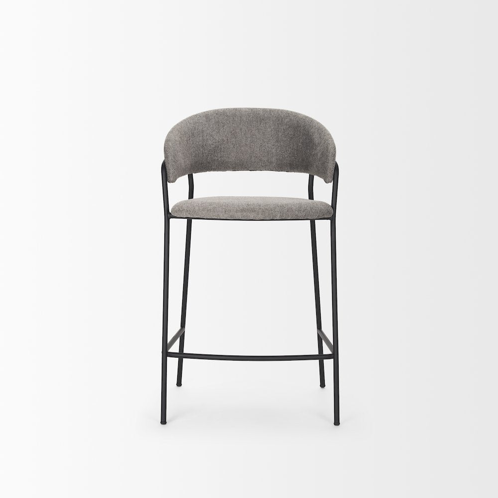 Counter Stool Gray Fabric & Matte Black Metal